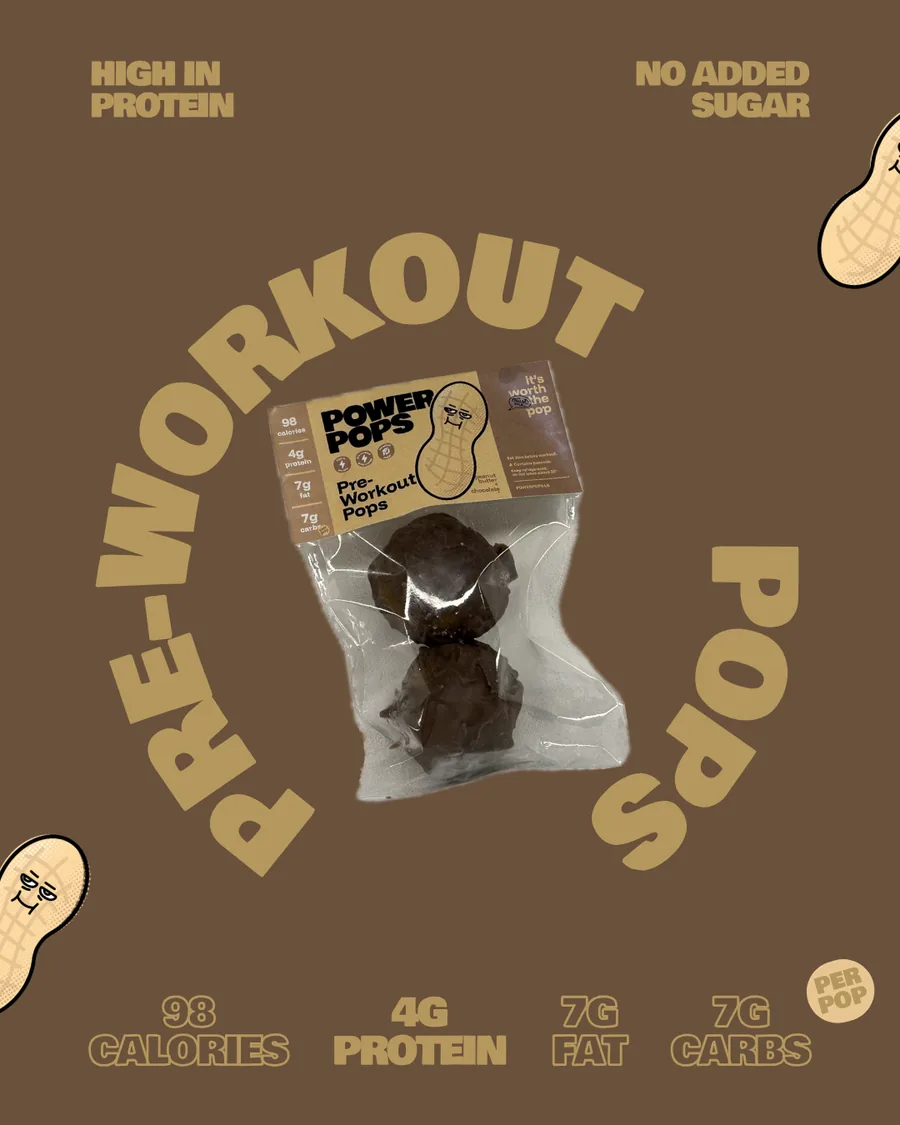 Pre-Workout Pops — high in protein, 98 cal, 4g protein, 7g fat, 7g carbs